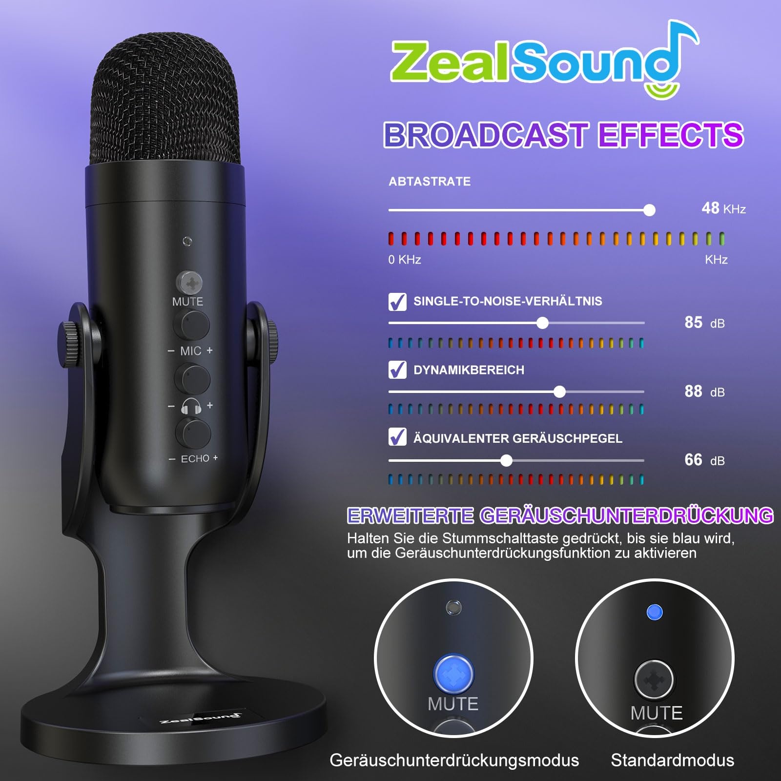 USB kondenzátorový mikrofon Zealsound K66, černý PC OK0118
