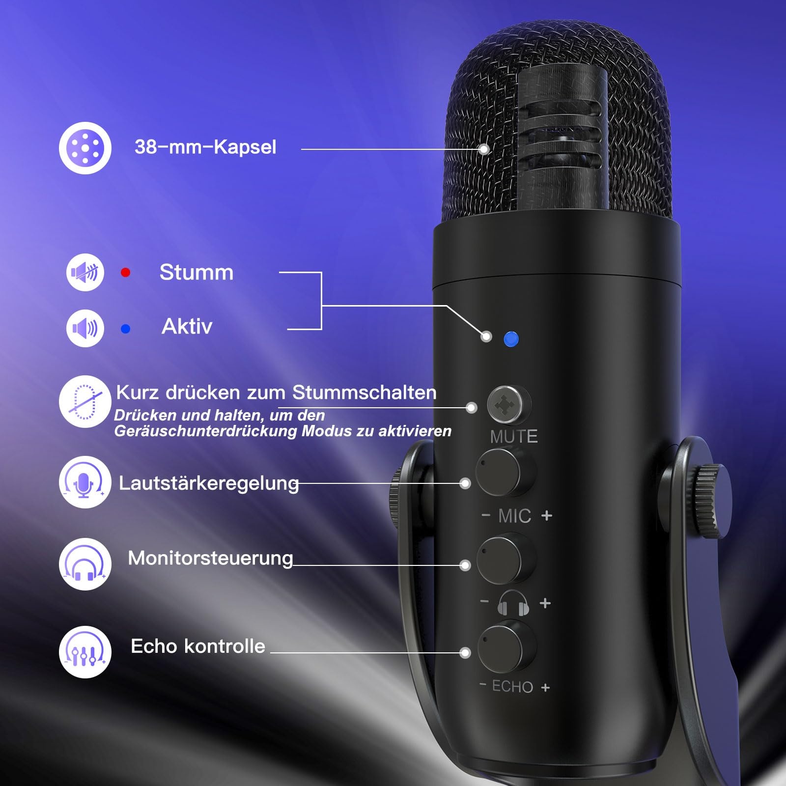 USB kondenzátorový mikrofon Zealsound K66, černý PC OK0118