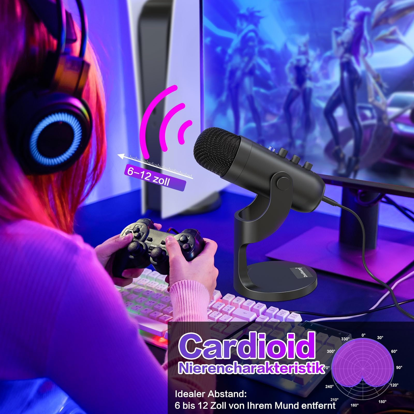 USB kondenzátorový mikrofon Zealsound K66, černý PC OK0118