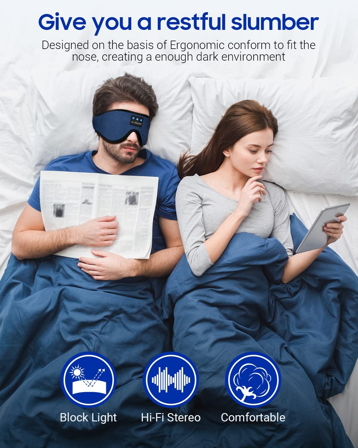 Bluetooth spací maska LC-dolida 3D s hudbou, černá OK0139