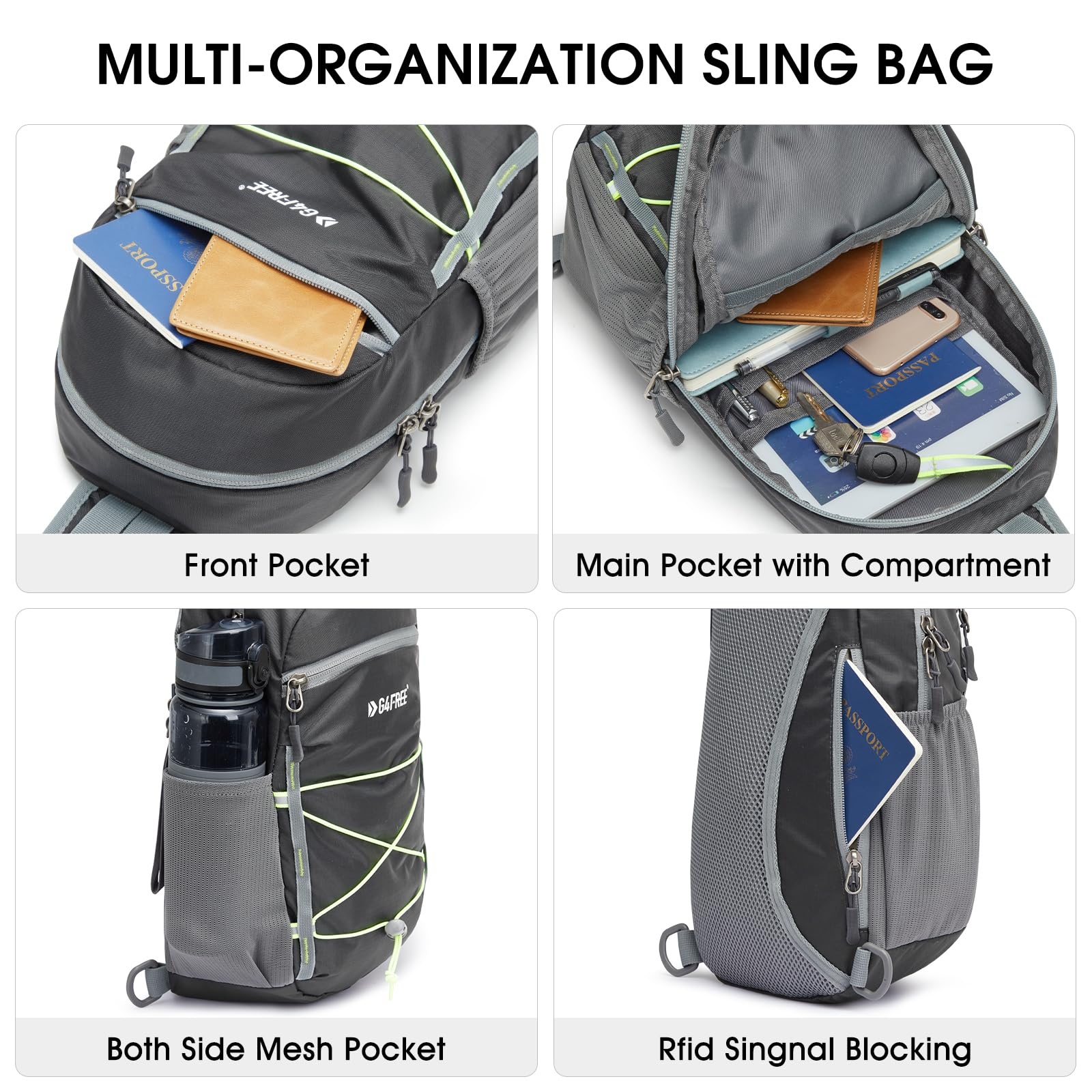 Taška přes rameno G4Free sportovní sling bag, šedá OK0171