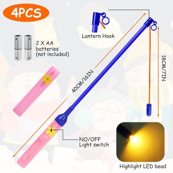 Sada 4 barevných LED lucerniček Aomig, tyčka 40 cm OK1037
